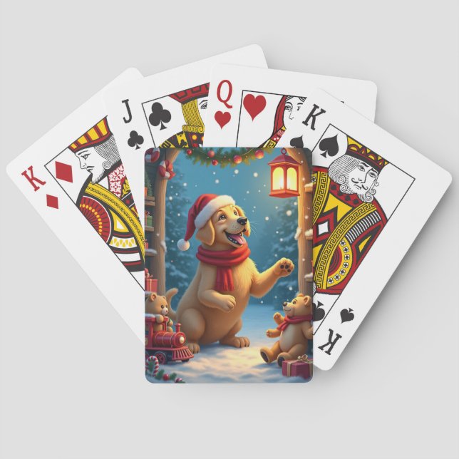 Golden Retriever in Santa’s Workshop Christmas Playing Cards (Back)