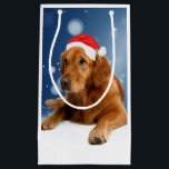 Golden Retriever in Snow Christmas Small Gift Bag<br><div class="desc">Cute Golden Retriever Dog Christmas Santa Hat Snow stars.</div>