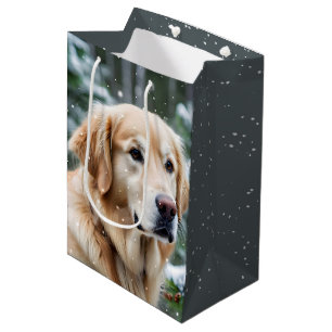 Golden Retriever In Snowflakes Medium Gift Bag