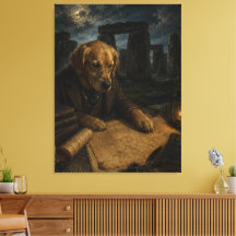 Golden Retriever in Stonehenge Oil Painting