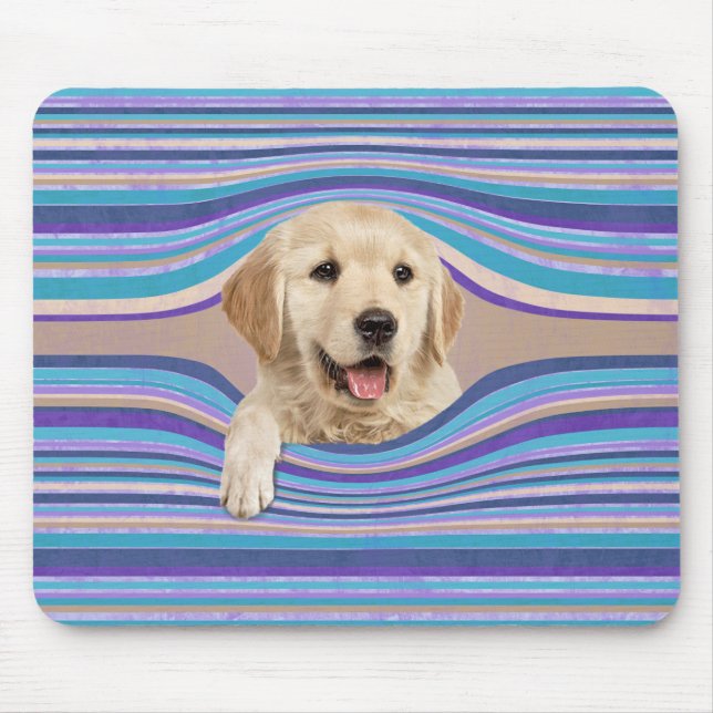Golden Retriever In Stripes Mouse Pad (Front)