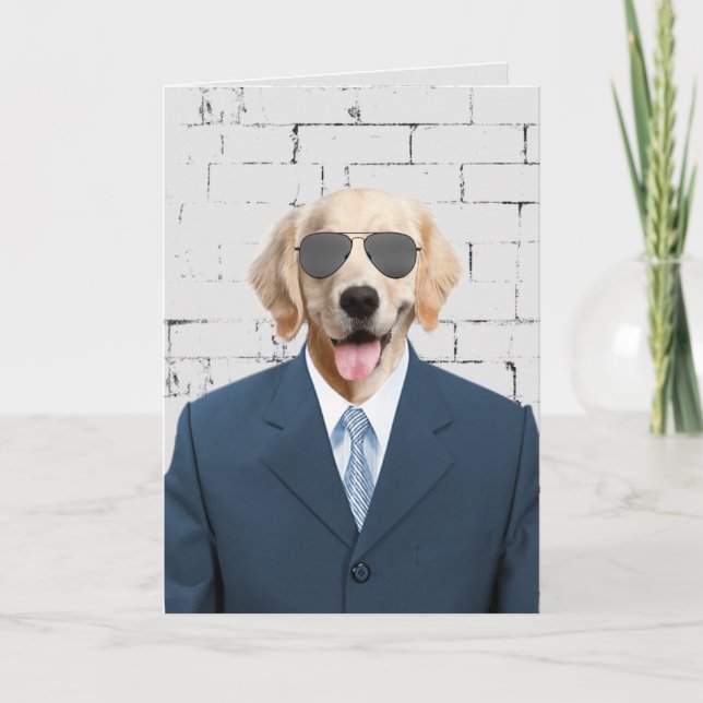 golden retriever in suit and sunglasses card (Front)