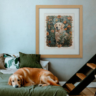 Golden Retriever in the Style of William Morris Photo Print
