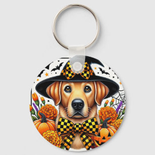 Golden Retriever in Witch Hat by Pumpkins Key Ring