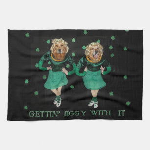Golden Retriever Irish Stepdancers Tea Towel