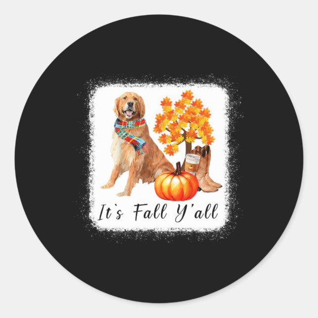 Golden Retriever It'S Fall Y'All Pumpkins Hallowee Classic Round Sticker (Front)