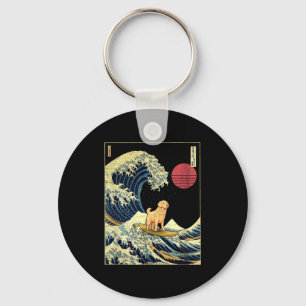 Golden Retriever Japanese Kanagawa Wave Funny Surf Key Ring