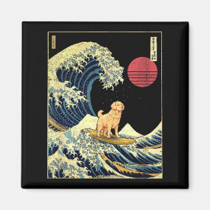 Golden Retriever Japanese Kanagawa Wave Funny Surf Magnet