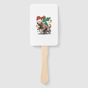 Golden Retriever Jingle Bell Santa Christmas Holid Hand Fan