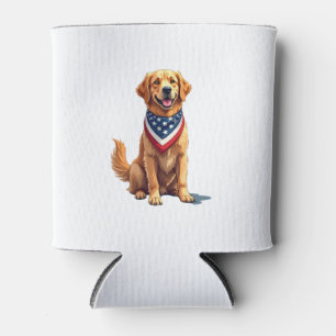 Golden Retriever July 4th Vintage Patriotic Tee 2 Can Cooler