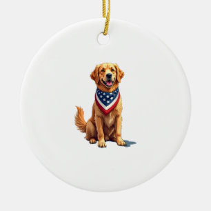 Golden Retriever July 4th Vintage Patriotic Tee 2 Ceramic Tree Decoration
