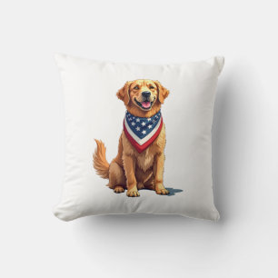 Golden Retriever July 4th Vintage Patriotic Tee 2 Cushion