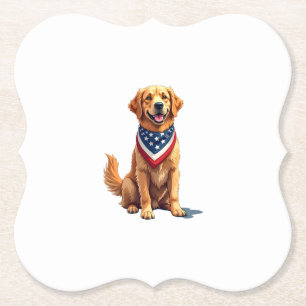 Golden Retriever July 4th Vintage Patriotic Tee 2 Paper Coaster