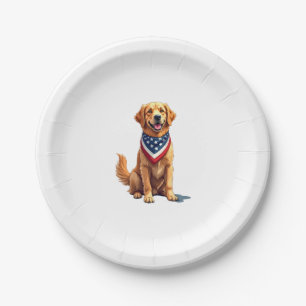 Golden Retriever July 4th Vintage Patriotic Tee 2 Paper Plate