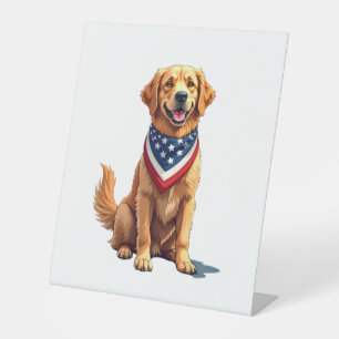 Golden Retriever July 4th Vintage Patriotic Tee 2 Pedestal Sign