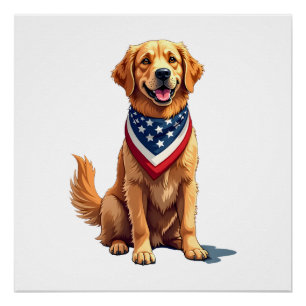 Golden Retriever July 4th Vintage Patriotic Tee 2 Poster