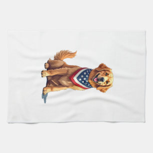 Golden Retriever July 4th Vintage Patriotic Tee 2 Tea Towel