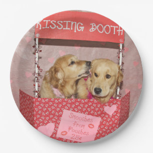 Golden Retriever Kissing Booth Paper Plate