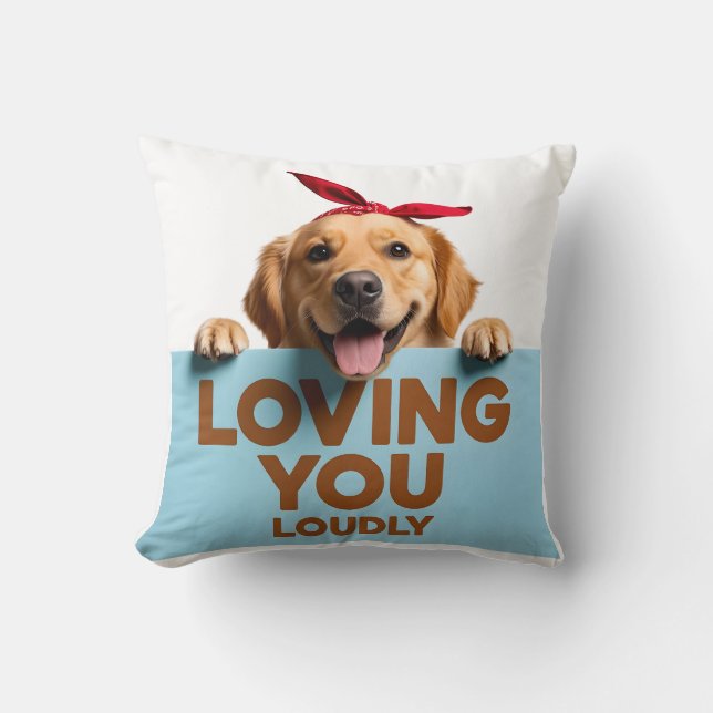 Golden Retriever Loving You Loudly Cushion (Front)