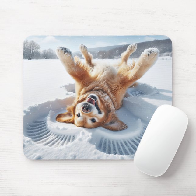 Golden Retriever Make a Snow Angel Mouse Pad (With Mouse)