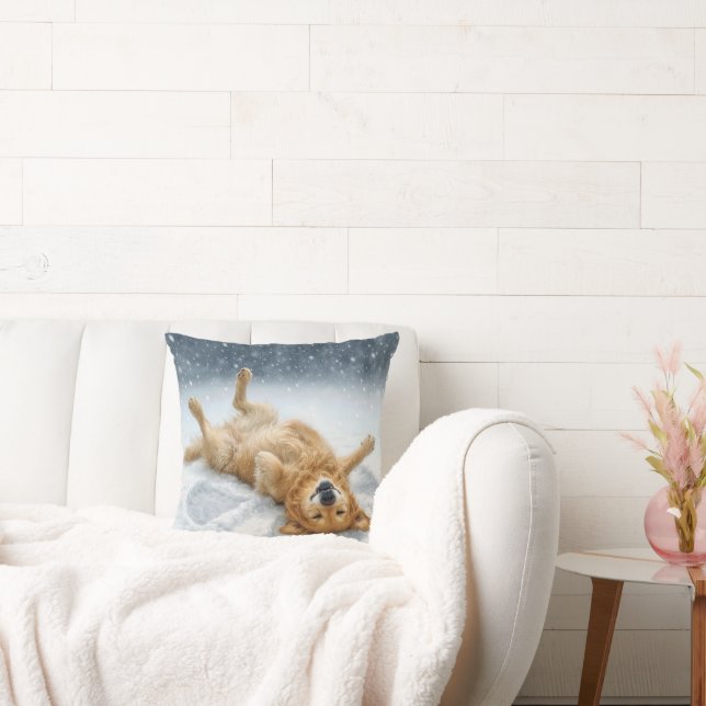 Golden Retriever Making a Snow Angel Cushion (Couch)