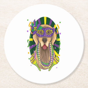 Golden Retriever Mardi Gras Dog Round Paper Coaster