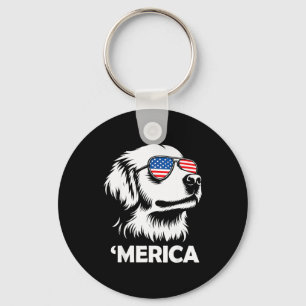 Golden retriever merica patriotic dog 4th of july  key ring