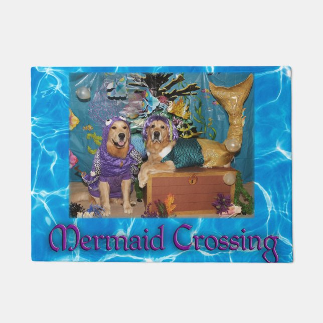 Golden Retriever Mermaid Crossing Doormat (Front)