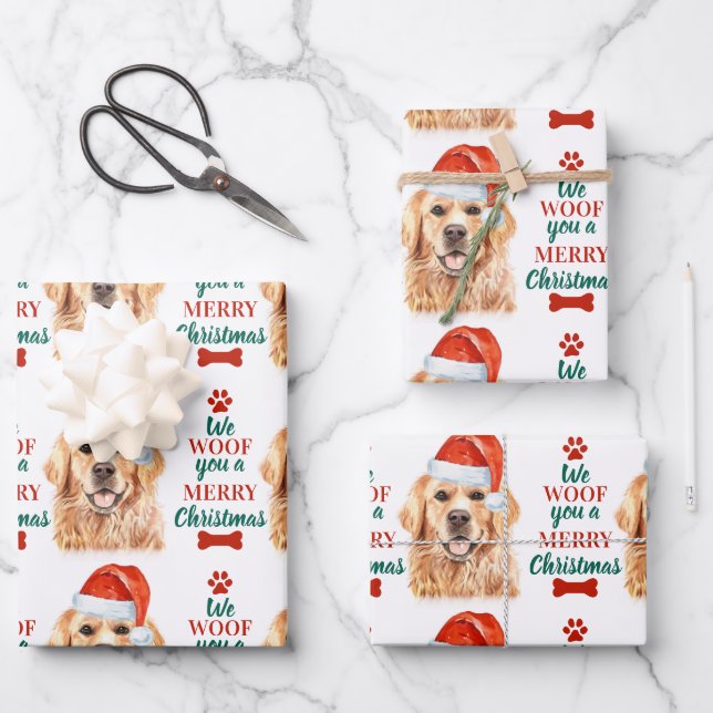 Golden Retriever Merry Christmas Cute Dog Lover Wrapping Paper Sheet (Front)