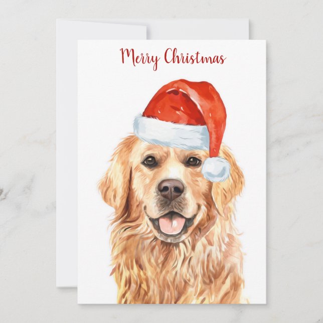 Golden Retriever Merry Christmas Puppy Dog Holiday Card (Front)