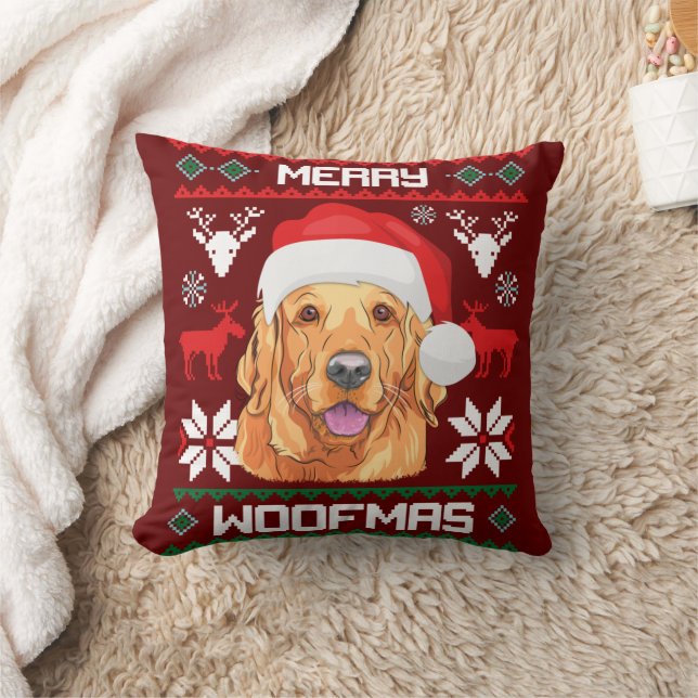 Golden Retriever Merry Woofmas Sweatshirt Dog Cushion (Blanket)