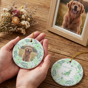 Golden Retriever Mint Green Custom Photo Memorial Ceramic Tree Decoration