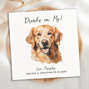 Golden Retriever Modern Dog Wedding Cocktail Napkin