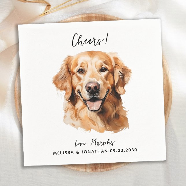 Golden Retriever Modern Dog Wedding Cocktail Napkin (Creator Uploaded)