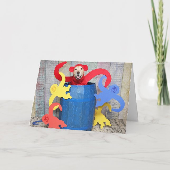 Golden Retriever Monkey Barrel Birthday  Card (Front)