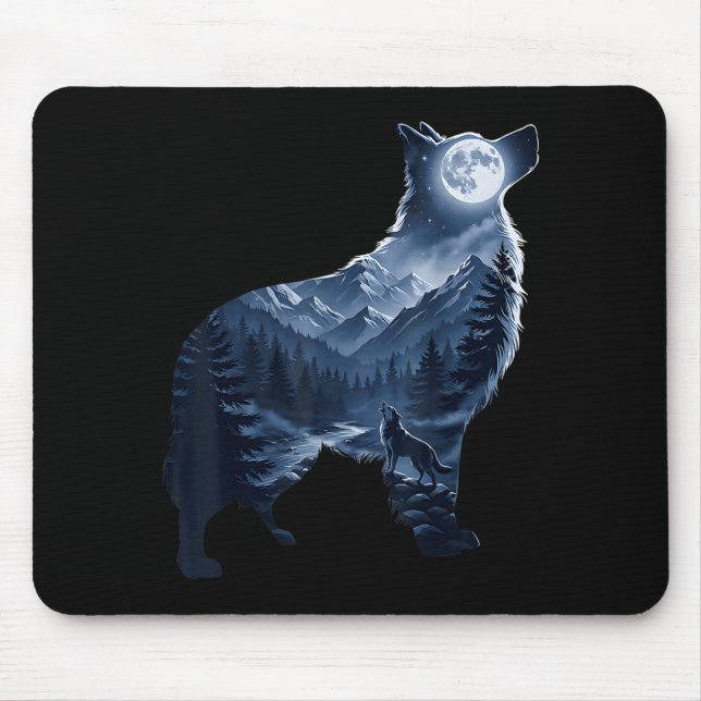 Golden retriever moonlit mountain forest dog mouse pad (Front)