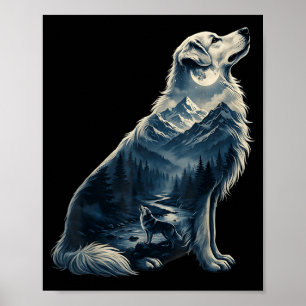 Golden retriever moonlit mountain wilderness dog poster