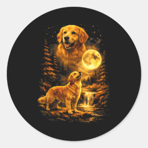 Golden Retriever Moonlit Night Art Dog Howling At Classic Round Sticker