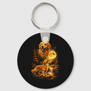 Golden Retriever Moonlit Night Art Dog Howling At  Key Ring
