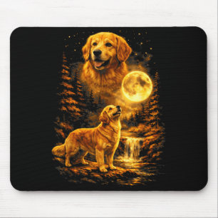 Golden Retriever Moonlit Night Art Dog Howling At  Mouse Pad