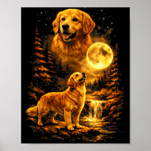 Golden Retriever Moonlit Night Art Dog Howling At Poster