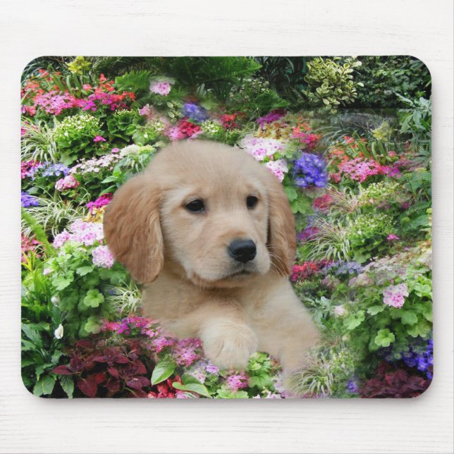 Golden Retriever Mousepad Flower Garden (Front)