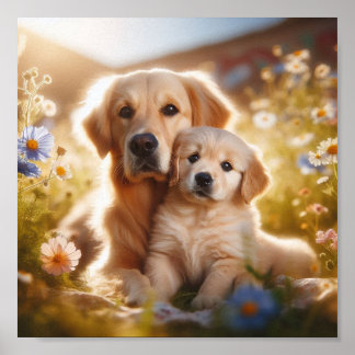 Golden Retriever mum and her puppy Poster