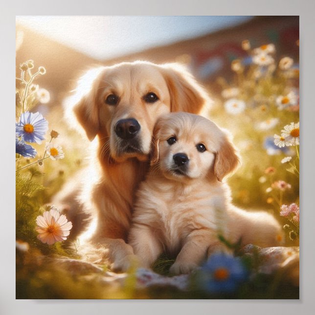 Golden Retriever mum and her puppy Poster (Front)