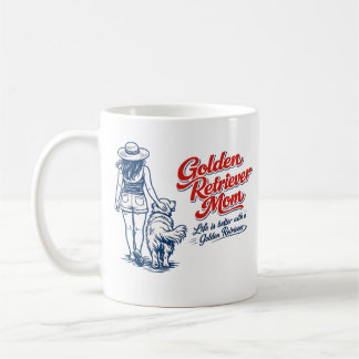Golden Retriever Mum Coffee Mug - Retro Line Art D