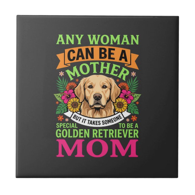 Golden Retriever Mum Floral Dog Lover Tile (Front)