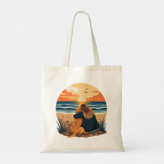 Golden Retriever Mum Life Beach Sunset Tote Bag