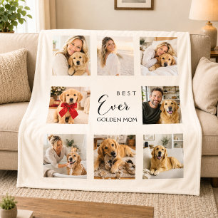 Golden Retriever Mum Mother Cream Photo Collage Fleece Blanket