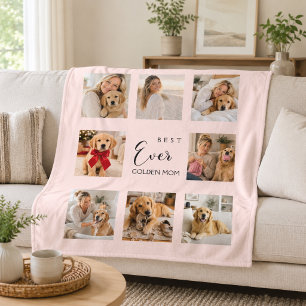 Golden Retriever Mum Mother Pink Photo Collage Fleece Blanket