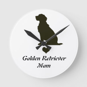 Golden Retriever Mum Silhouette Heart T-Shirt Dog Round Clock